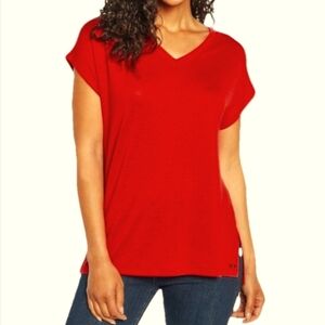 Orvis Red Soft Silky V-neck Tunic High Low Top, Women’s XL